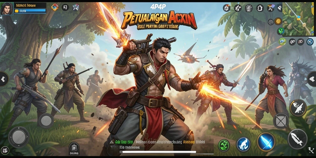 Tampilan menarik dari gameplay <strong>4P4P</strong> saat karakter bertarung melawan monster.