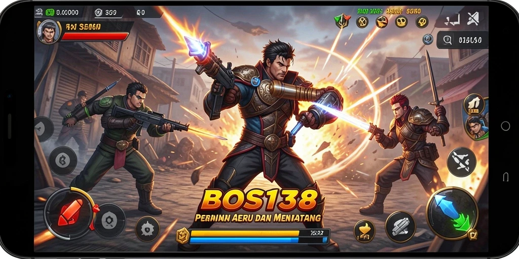 Tampilan gameplay intens dan penuh aksi dari BOS138.