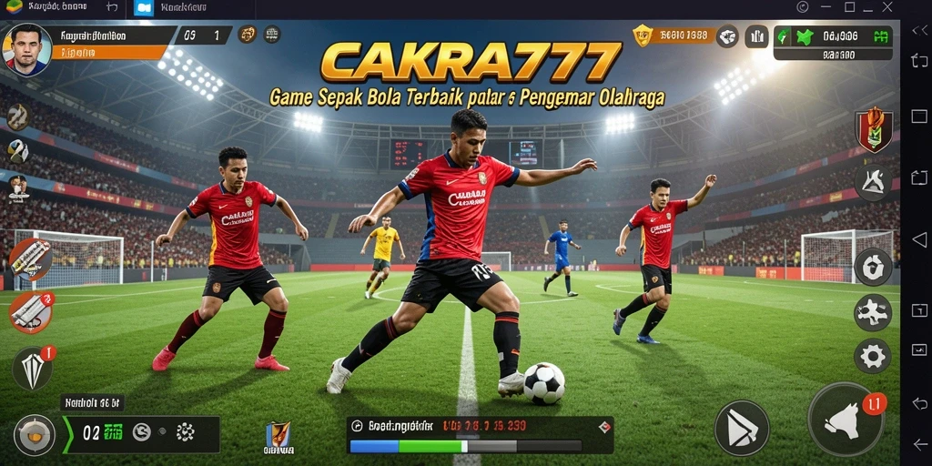 Tampilan utama gameplay CAKRA777 dengan aksi sepak bola yang seru.
