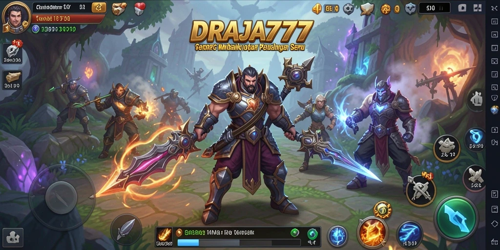 Tampilan gameplay DRAJA777 dengan pertarungan seru di dunia fantasi.