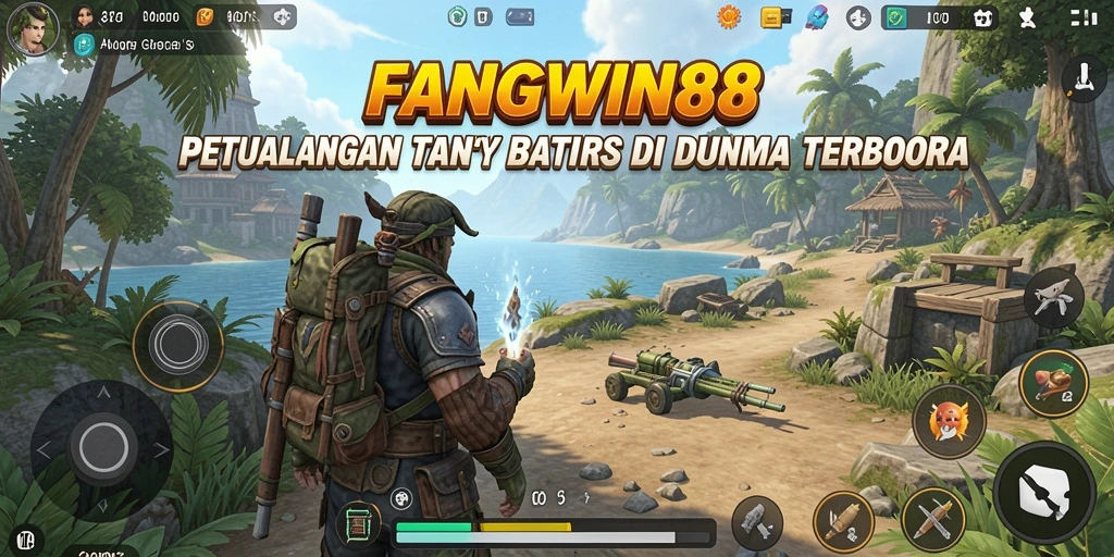 Screenshot utama menampilkan gameplay eksplorasi dunia terbuka FANGWIN88.