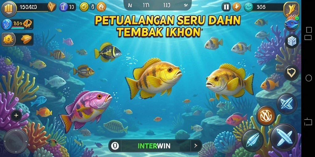 Tampilan dinamis gameplay INTERWIN saat berburu ikan.