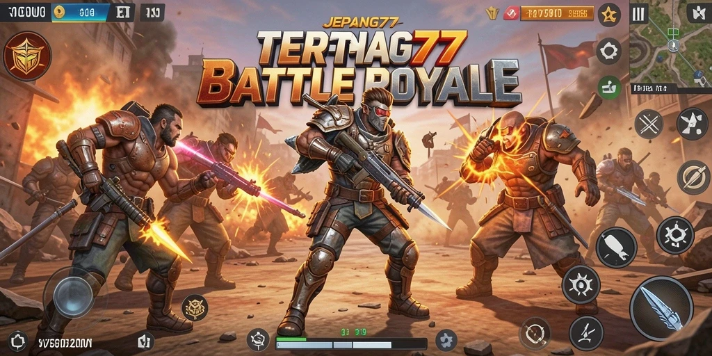 Tangkapan layar JEPANG77 menampilkan aksi pertempuran Battle Royale yang mendebarkan.