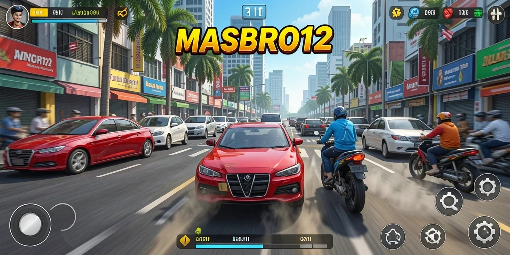 Tampilan seru dari gameplay balapan di MASBRO12.
